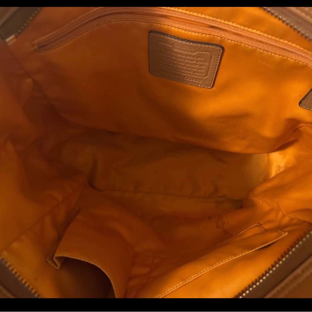 Coach Tan Leather Tote with Red Charm Accent - Picture 3 of 4